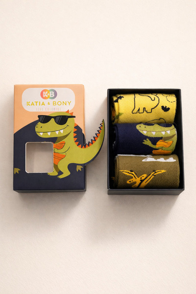 BONY SOCKS Παιδικές κάλτσες 3D Dinosaur Με σχέδιο σε κουτί με 3-τεμαχιακές κά...