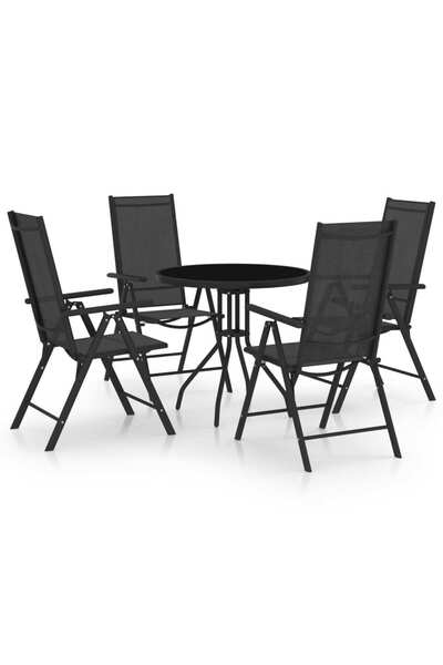 vidaxl Set mobilier de exterior, 5 piese, negru, aluminiu și textilenă