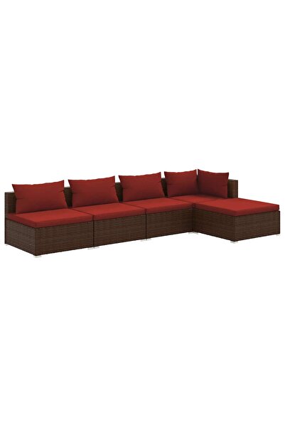vidaxl Set mobilier de grădină cu perne, 5 piese, maro, poliratan