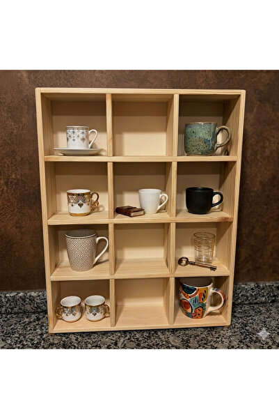 KARDEMİR AHŞAP Kupa Rafı Kahve köşesi ☕ Doğal Ahşap 16 Bölmeli 11x11 cm Kupa ...