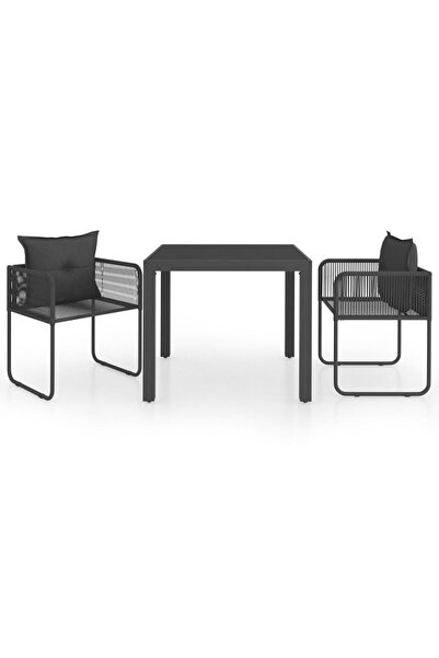 vidaxl Set mobilier masă de grădină, 3 piese, negru, ratan PVC