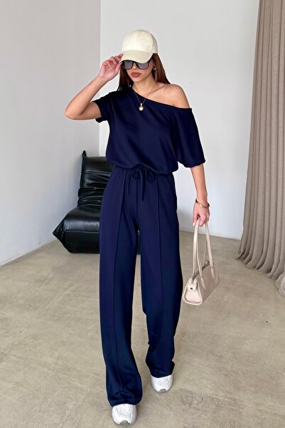 BEJNA Women's Soft Modal Textured Low Shoulder Bottom Top Set