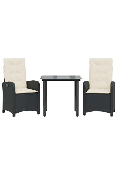 vidaxl Set mobilier de grădină cu perne, 3 piese, negru, poliratan