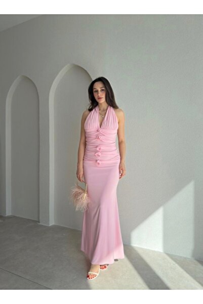 MOVELLA FASHİON Rose Detail Maxi Size New Season Growy Dress