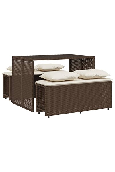 vidaxl Set mobilier de grădină cu perne, 3 piese, maro, poliratan