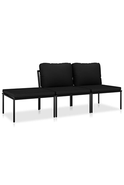 vidaxl Set mobilier de grădină cu perne, 3 piese, negru, PVC