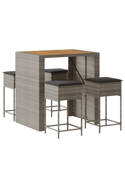 vidaxl Set mobilier bar de grădină, cu perne, 5 piese, gri, poliratan