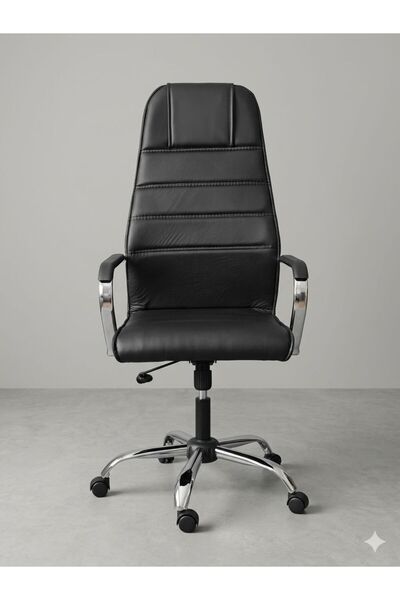 TRENDCORE Müdür Ofis Koltuğu, Yönetici Ofis Koltuğu, Siyah Deri, Krom Ayak, Y...