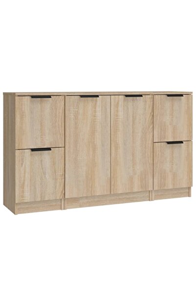 vidaxl Servante, 3 piese, stejar sonoma, lemn prelucrat