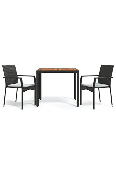 vidaxl Set mobilier de grădină cu perne, 3 piese, negru, poliratan