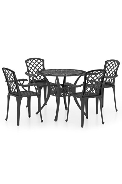 vidaxl Set mobilier bistro, 5 piese, negru, aluminiu turnat