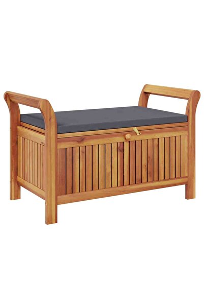 vidaxl Bancă depozitare grădină, cu pernă, 91 cm, lemn masiv de acacia