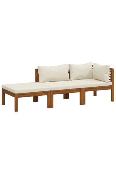 vidaxl Set mobilier grădină cu perne crem, 3 piese, lemn masiv acacia