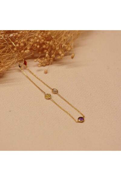 TAHAN MÜCEVHERAT Sıra Renkli Taşlı Minimal Kolye