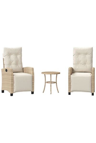 vidaxl Set bistro cu perne, 3 piese, bej, poliratan