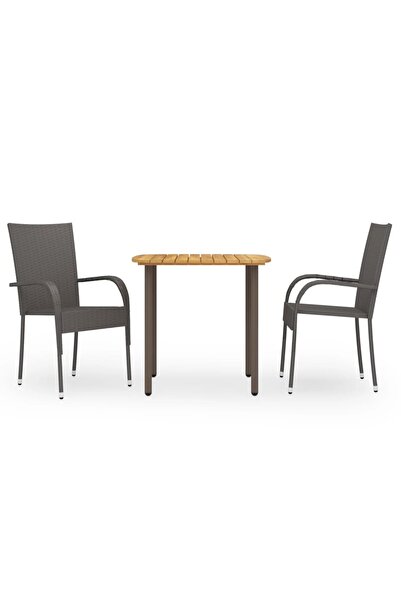vidaxl Set mobilier de grădină, 3 piese, maro, poliratan