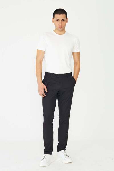 White Stone Black Modern Cut Fabric Trousers
