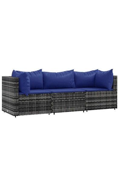 vidaxl Set mobilier de grădină cu perne, 3 piese, gri, poliratan