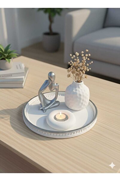 M&C Concept El Yapımı Taş Tozu Dekoratif Tepsi Seti – Biblo, Vazo ve Mumluklu...