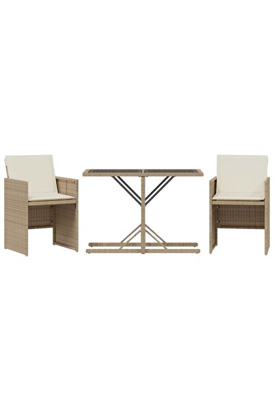 vidaxl Set bistro cu perne, 3 piese, bej, poliratan
