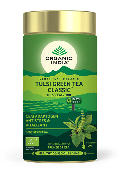 Organic India Tulsi (Busuioc Sfant) Ceai Verde | Antistres & Vitalizant, 100g