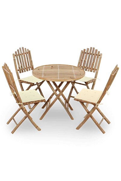 vidaxl Set mobilier de exterior pliabil, cu perne, 5 piese, bambus