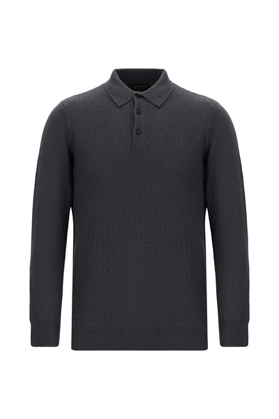 Abdullah Kiğılı Polo Neck Regular Fit Patterned Cotton Cashmere Knitwear Sweater