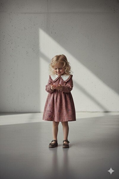 Asyabuutik Kız Çocuk Oval Yaka Çiçekli Elbise