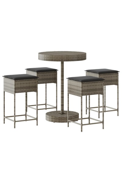 vidaxl Set mobilier bar de grădină, cu perne, 5 piese, gri, poliratan