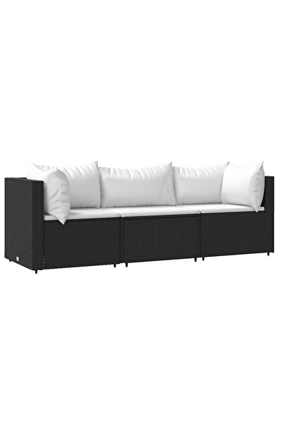 vidaxl Set mobilier de grădină cu perne, 3 piese, negru, poliratan