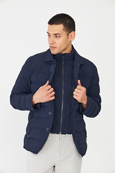 White Stone معطف أزرق داكن مبطّن قابل للفصل طقم فيست مبطن