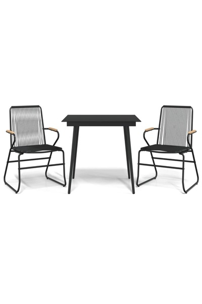 vidaxl Set cu masă pentru grădină, 3 piese, negru, ratan PVC