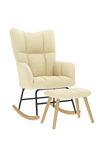 vidaxl Scaun balansoar cu taburet, crem, material textil