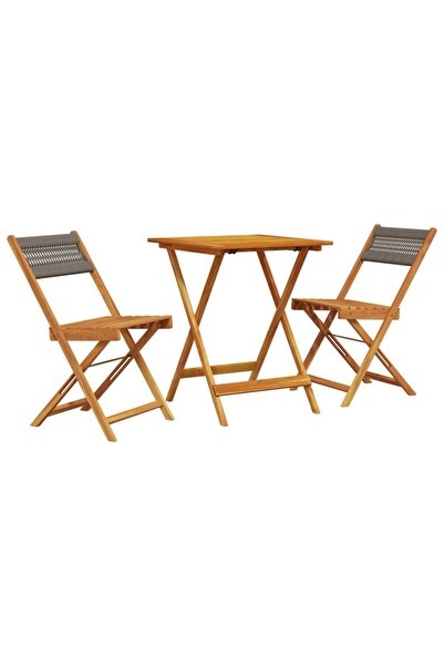 vidaxl Set mobilier bistro, 3 piese, gri, polipropilenă și lemn masiv