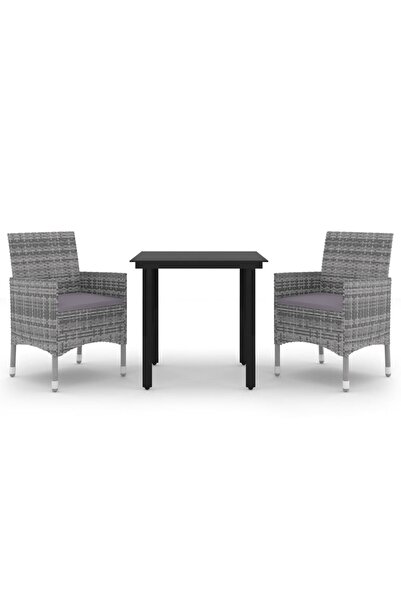 vidaxl Set mobilier de grădină cu perne, 3 buc, poliratan și sticlă