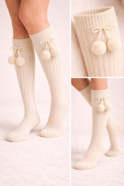 BONY SOCKS Cheerleader Παιδικές Κάλτσες Γόνατου Εκρού