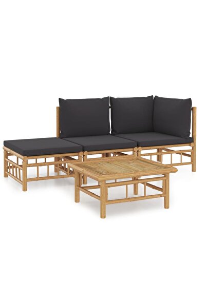 vidaxl Set mobilier de grădină cu perne gri închis, 4 piese, bambus