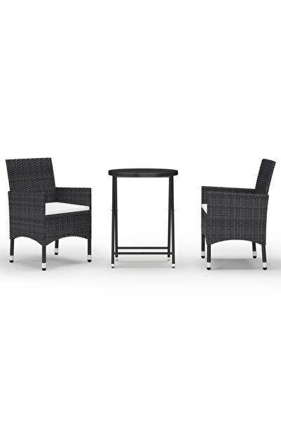 vidaxl Set mobilier bistro grădină 3 piese, negru, poliratan și sticlă