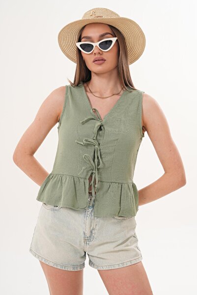 ŞİMAL Bluză de damă din muselină cu detaliu de legare în față 260002 -