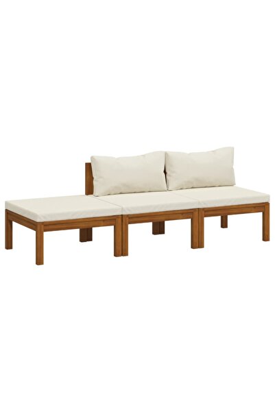vidaxl Set mobilier grădină cu perne crem, 3 piese, lemn masiv acacia
