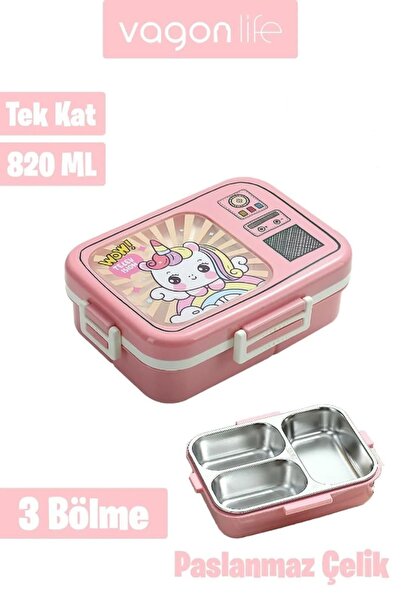 Vagonlife Paslanmaz Çelik Desenli Beslenme Kutusu - 820 ml Renkli ve Eğlencel...