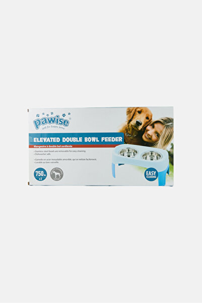 Pawise Stainless Steel Elevated Double Bowl Feeder 750 ml