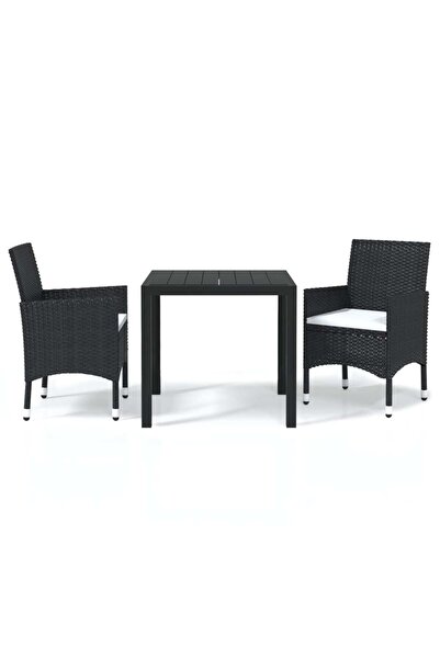 vidaxl Set de masă pentru grădină cu perne, 3 piese, negru, poliratan
