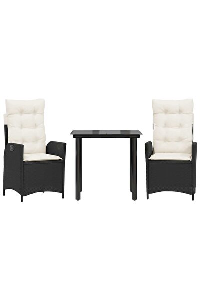 vidaxl Set mobilier de grădină cu perne, 3 piese, negru, poliratan