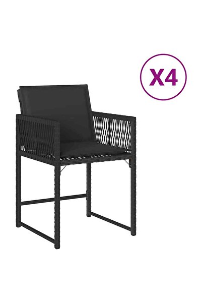 vidaxl Scaune de grădină cu perne, 4 buc., negru, poliratan