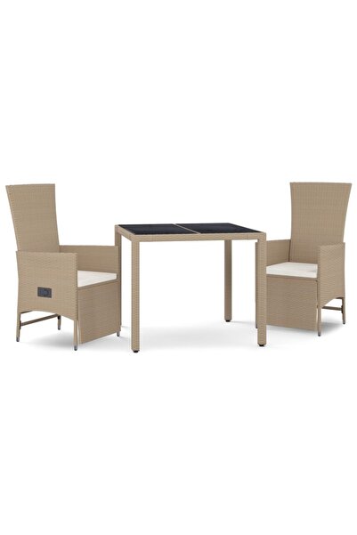 vidaxl Set mobilier de grădină cu perne, 3 piese, bej, poliratan