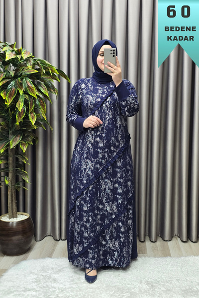 Elmas Tesettür Γυναικεία Ρούχα Μεγάλου Μεγέθους Φόρεμα με Μανίκια Ρεγκλάν και...