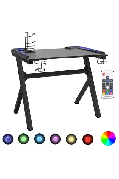 vidaxl Birou de gaming cu picioare formă Y, negru, 110x60x75 cm, LED
