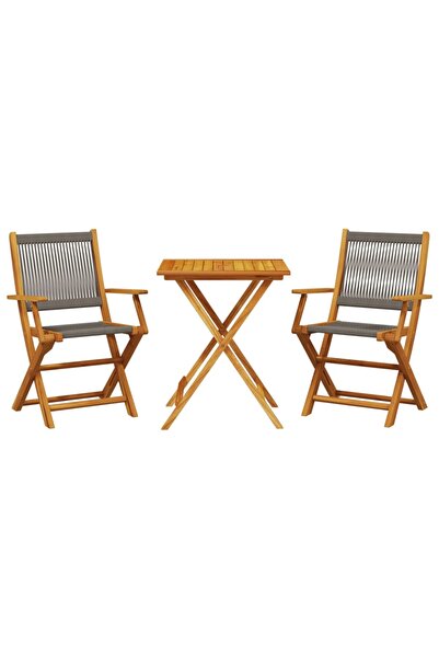 vidaxl Set mobilier bistro, 3 piese, gri, polipropilenă și lemn masiv