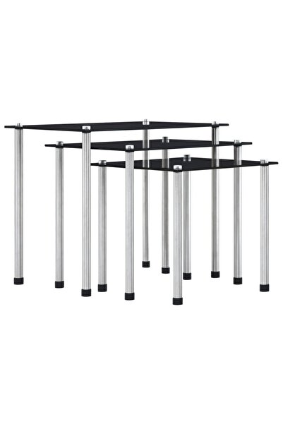 vidaxl Stackable tables, 3 pcs., black, tempered glass